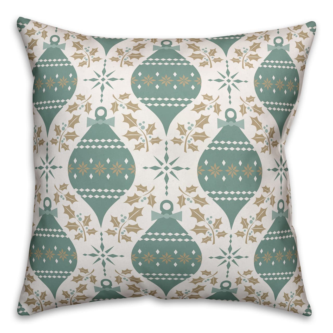 Green &#x26; White Christmas Ornaments Pattern Throw Pillow